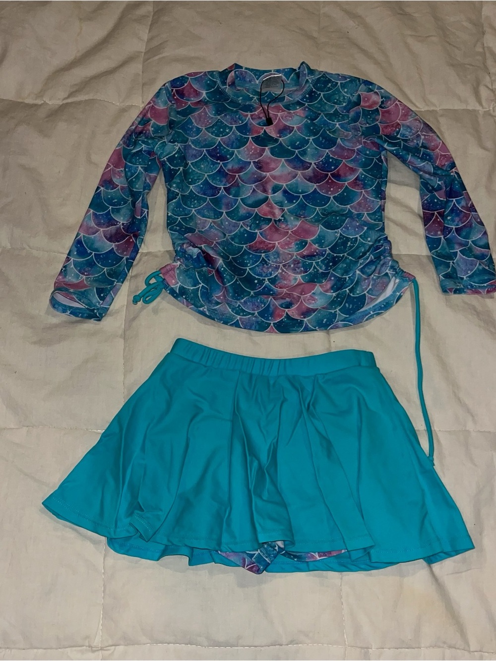 Swims Kids Teal & Purple Mermaid-Scale Rashguard with Teal Swim Skirt